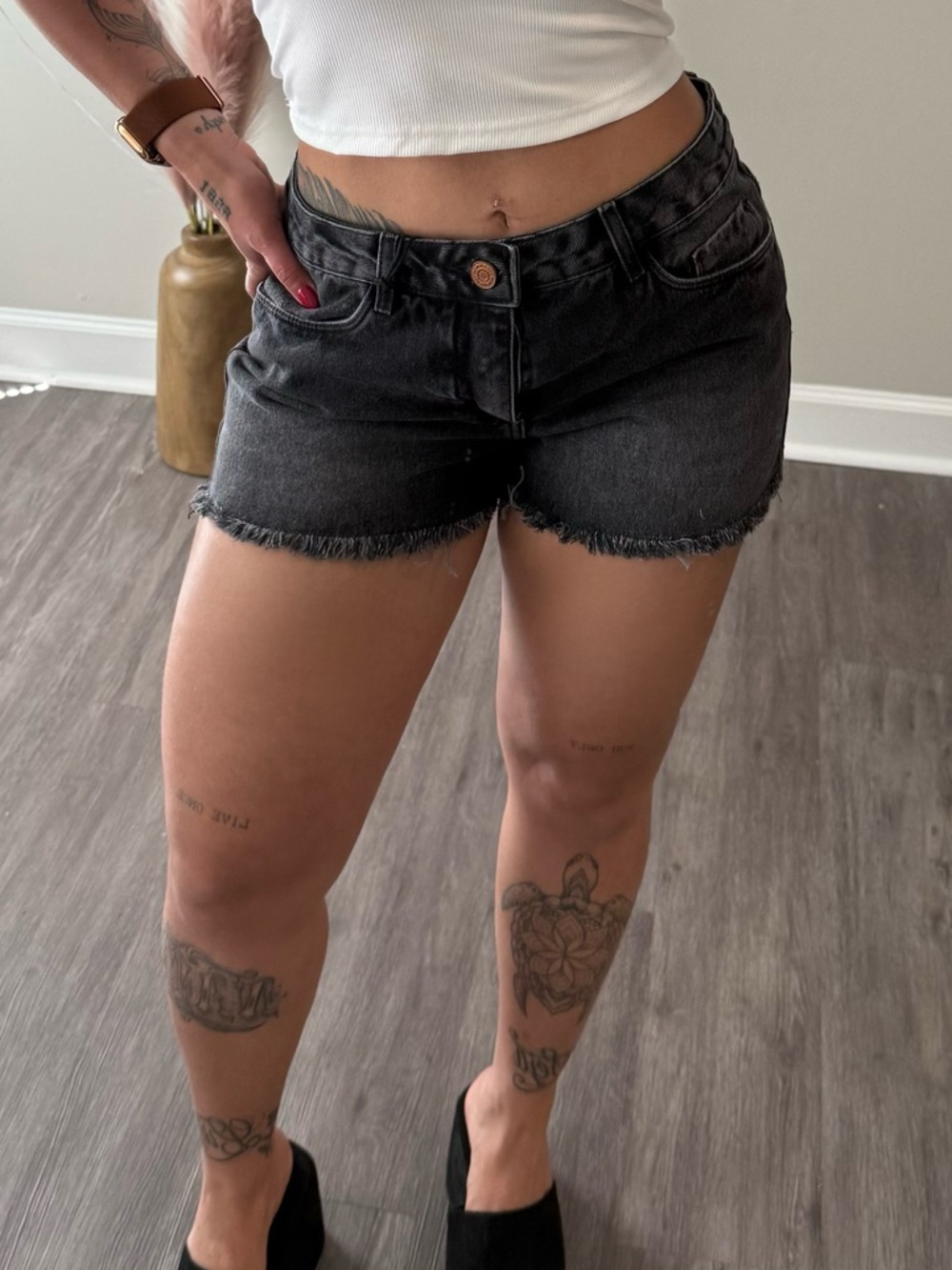 Black Frayed Hem Denim Jean Shorts